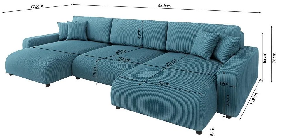 Tyrkysová menčestrová rozkladacia/s úložným priestorom rohová pohovka Sara – Ropez