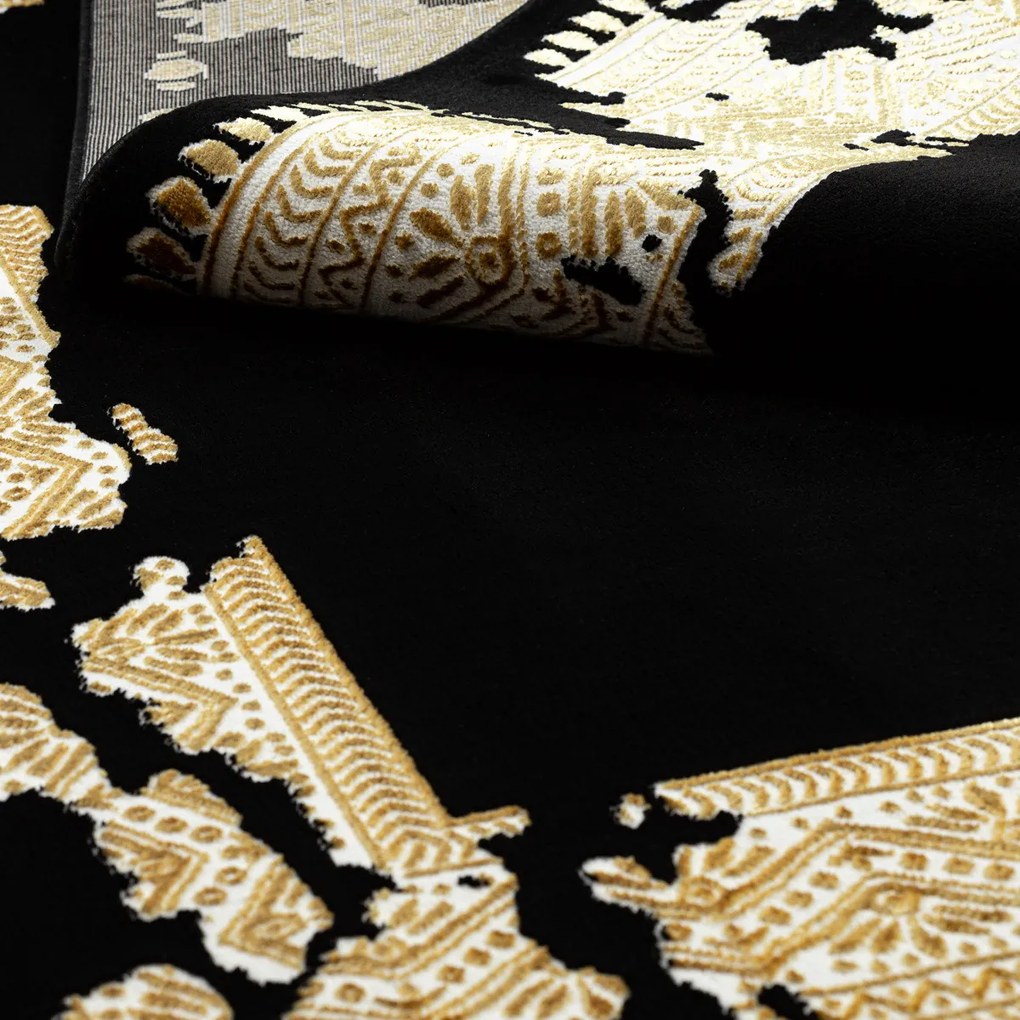 Dywany Łuszczów, Kusový koberec Allure 1965 black/gold, 200x290, čierna, kancelária