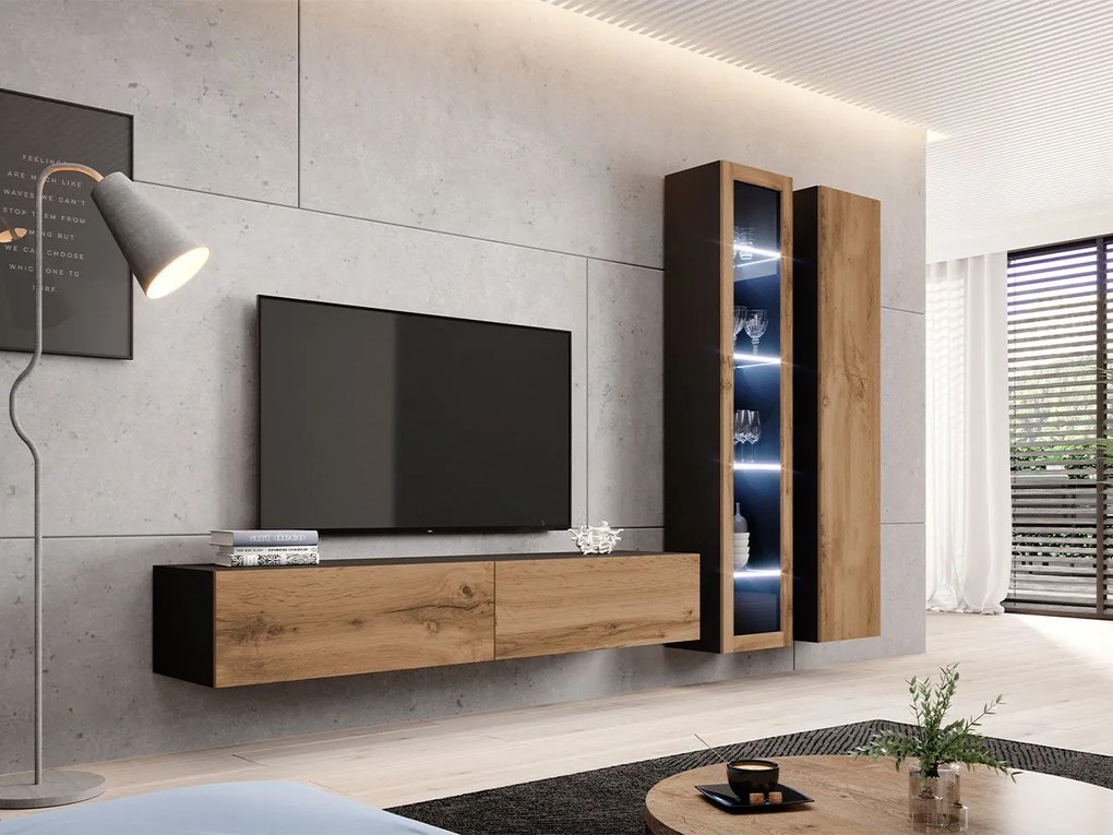 Obývacia stena Zigo III, Osvetlenie: osvetlenie LED RGB - farebné, Farby: biela / biely lesk