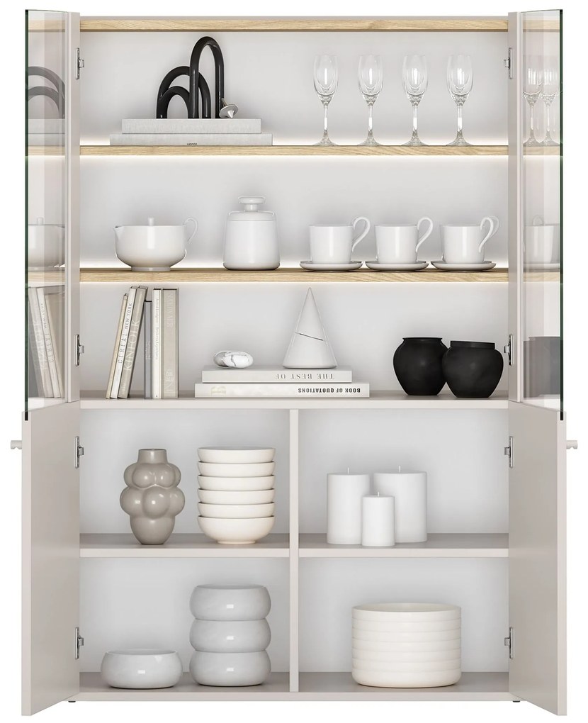 Vitrína Elivo 100 cm dvojdverová - kašmír / olejovaný dub