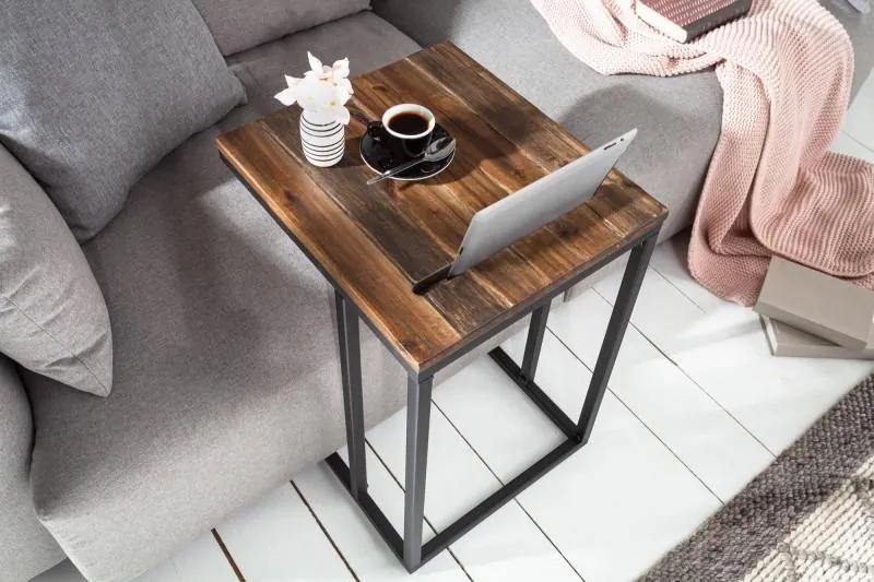 IIG -  Priemyselný stolík SCANDINAVIA 43 cm akátové drevo s držiakom na tablety