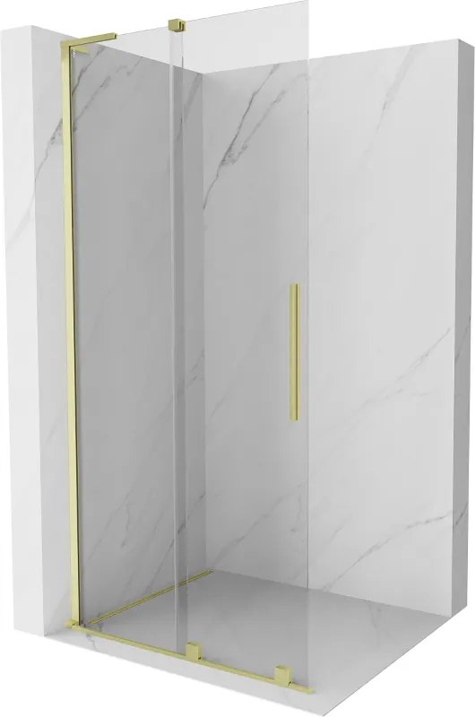 Mexen Velar L, posuvná sprchová zástena Walk-in 100 x 200 cm, 8mm číre sklo, zlatá matná, 871-100-003-03-55