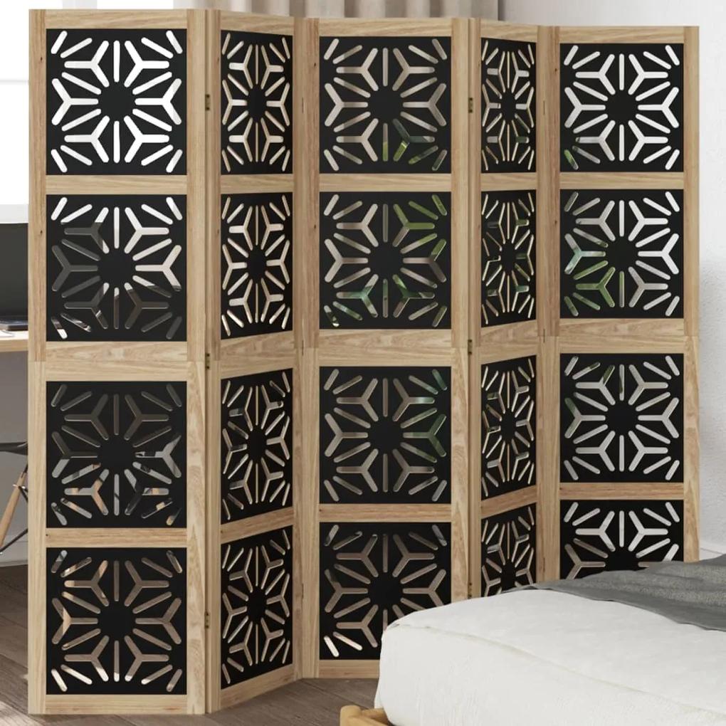 Paraván, 5 panelov, hnedo čierny, masívne drevo paulovnie 358805