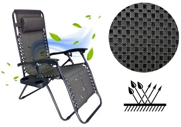 Vekr GARDEN Záhradné kreslo lehátko Zero Gravity čierne + Darček Teflónová podložka na grilovanie 2 ks