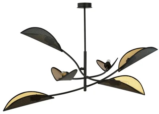 Luster na tyči LOTUS 6xE14/10W/230V čierna/zlatá