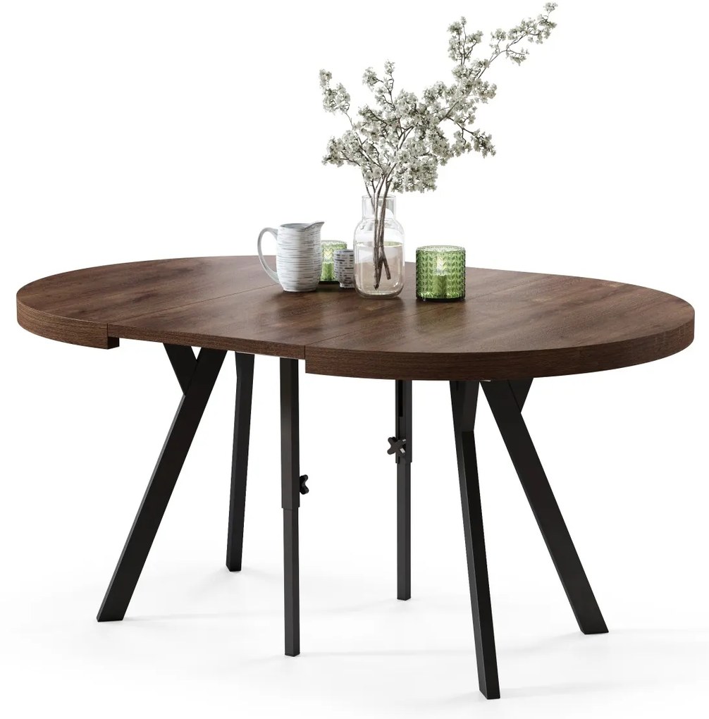 EXPANSO Dub Hnedý / čierne nohy - VEĽKÝ OKRÚHLY STÔL Ø110 ROZKLADACÍ AŽ DO 310 cm S NOHAMI Y LOFTOVÝ / INDUSTRIÁLNY