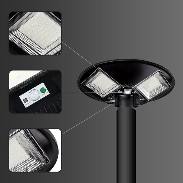LED solárna pouličná lampa so senzorom LED/15W/6V 6500K IP65 čierna + diaľkové ovládanie