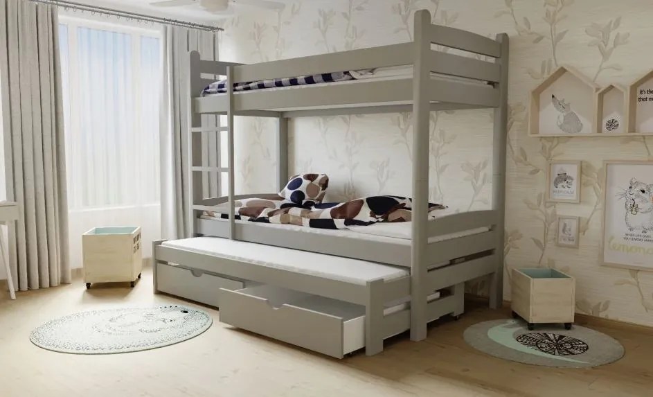 MAXMAX Detská poschodová posteľ s prístelkou z MASÍVU 200x80cm bez šuplíku - PPV007