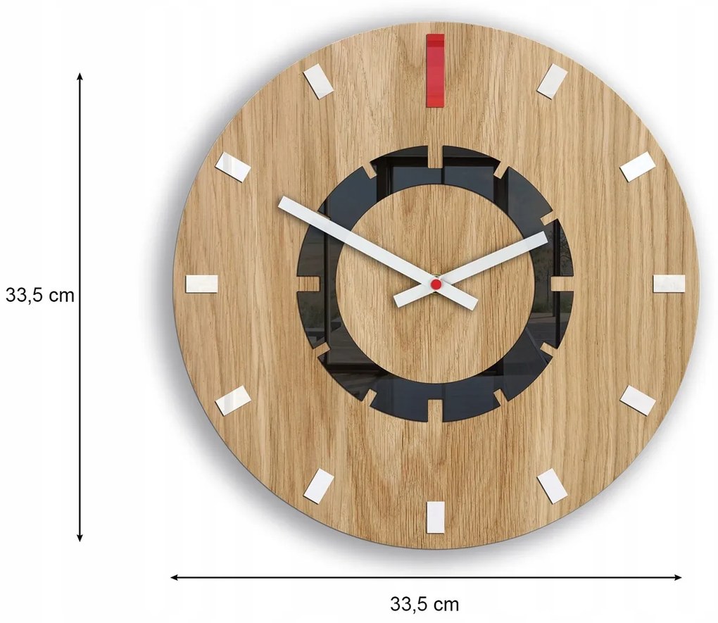 Drevené nástenné hodiny Atena 33 cm červené/biele