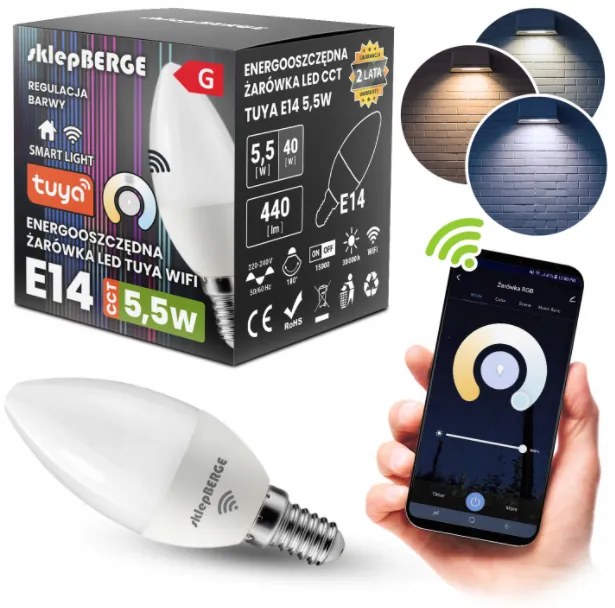 BERGE SMART E14 LED žiarovka 5,5W WW-NW-CW Wi-Fi TUYA CCT