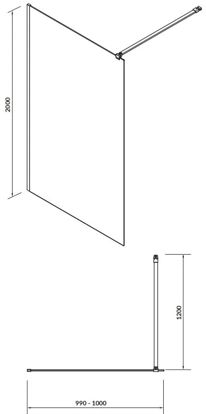 Cersanit Mille, sprchová zástena typu Walk-In 100x200 cm, 8mm číre sklo, chrómový profil, S161-001