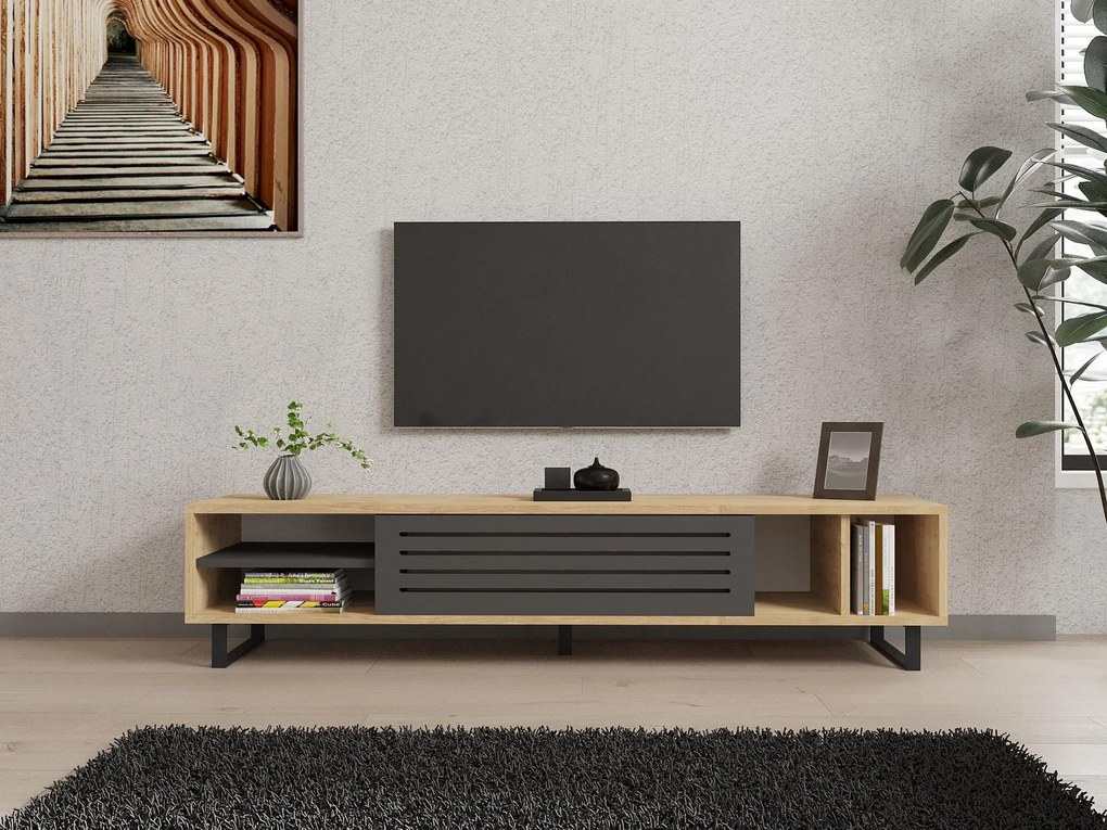 TV stolík/skrinka Samba (dub zafírový + antracit). Akcia -15%. Vlastná spoľahlivá doprava až k Vám domov. 1088486
