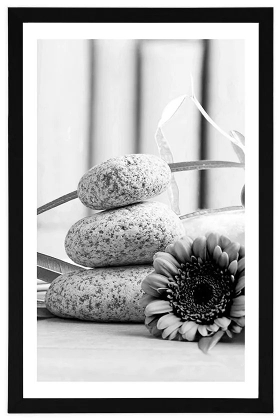 Plagát s paspartou meditačné a wellness zátišie v čiernobielom prevedení - 40x60 white
