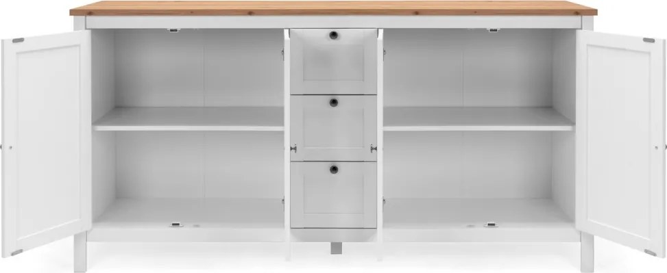 Široká úložná komoda Bergen, biela/dub artisan