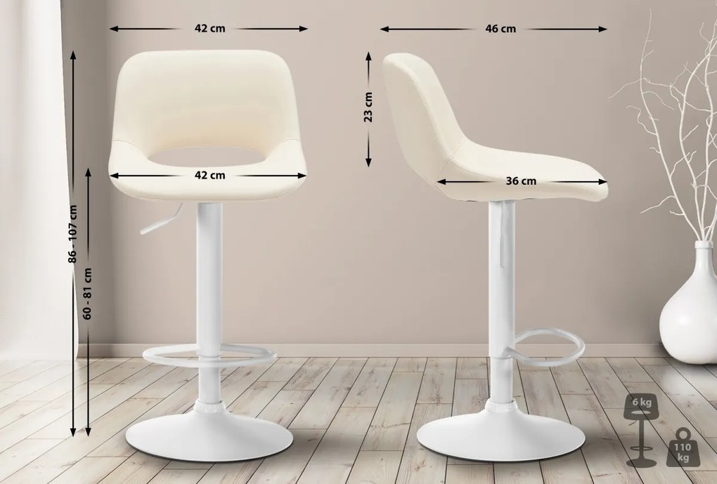 Barová stolička Camden - koženka, biely rám - Krémová