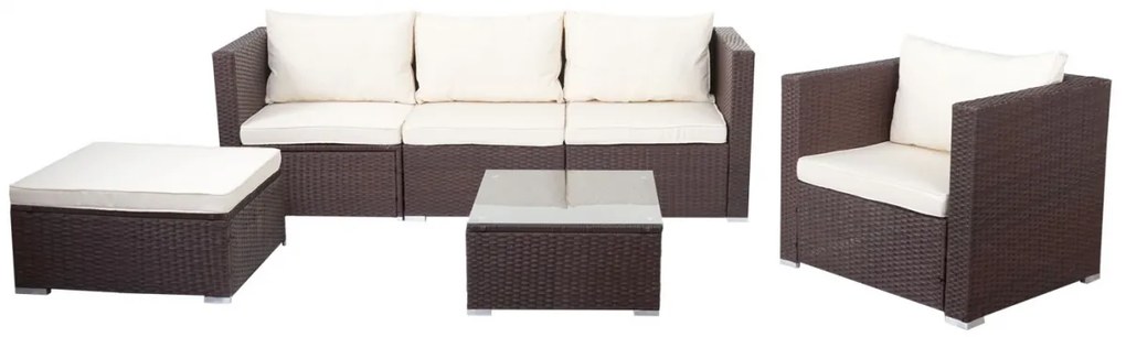 Polyratanová záhradná súprava Brescia - hnedá, krémové vankúše