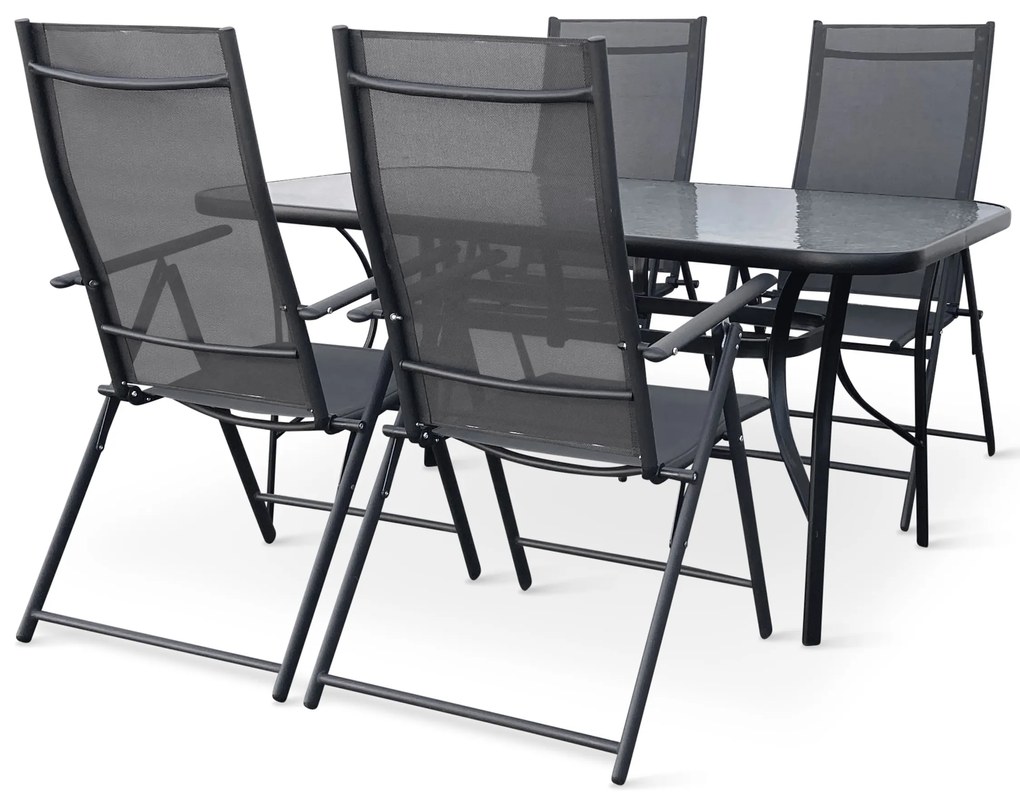 Záhradný jedálenský set Klaudia transparentný + 4x kovová stolička Pia