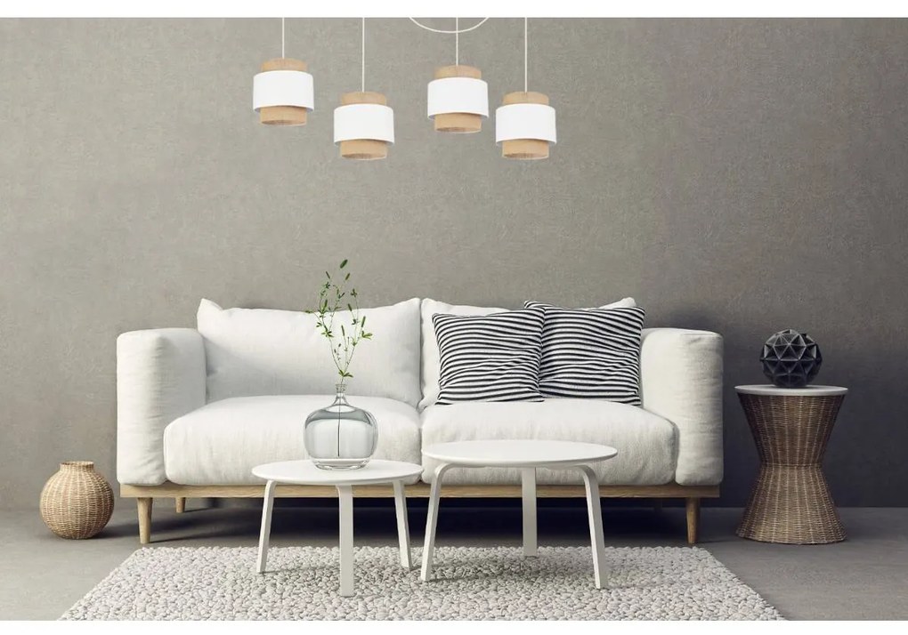 Závesné svietidlo Boho Spider, 4x jutové/biele textilné tienidlo