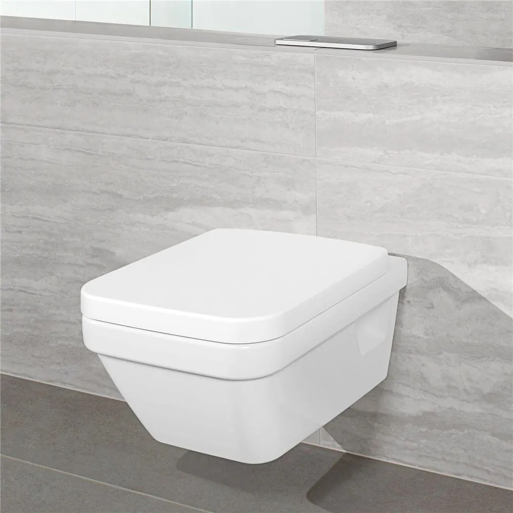 VILLEROY &amp; BOCH Architectura závesné WC s hlbokým splachovaním bez vnútorného okraja (hranatý dizajn), 370 x 530 mm, biela alpská, 5685R001