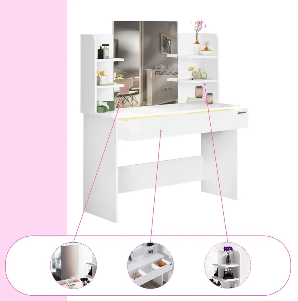 Toaletný stolík LUCIA, 108x40x140cm, biela Jurhan