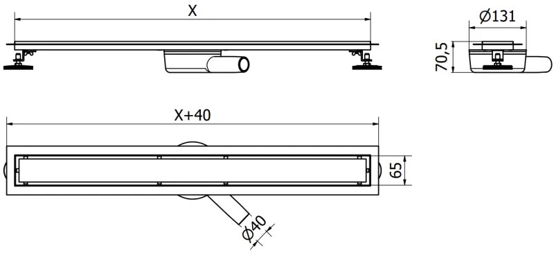 Mexen Flat nerezový sprchový žľab, 360°otočný sifon, 80 cm vzor M13, 2v1, 1010050-40