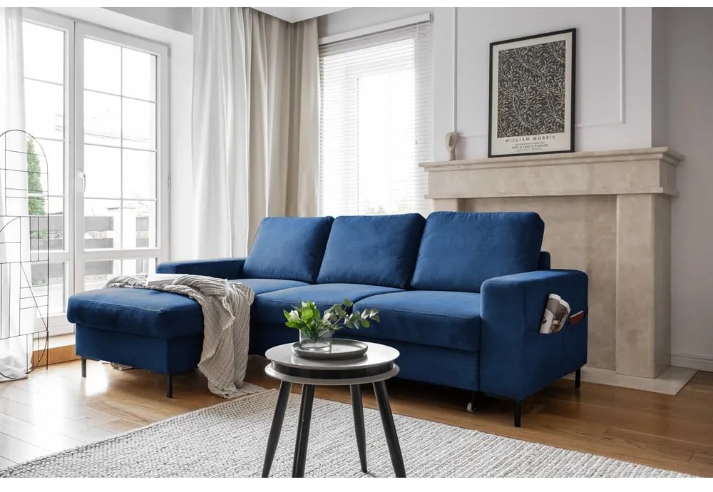 Tmavomodrá menčestrová rozkladacia rohová pohovka (ľavý roh) Lofty Lilly – Miuform