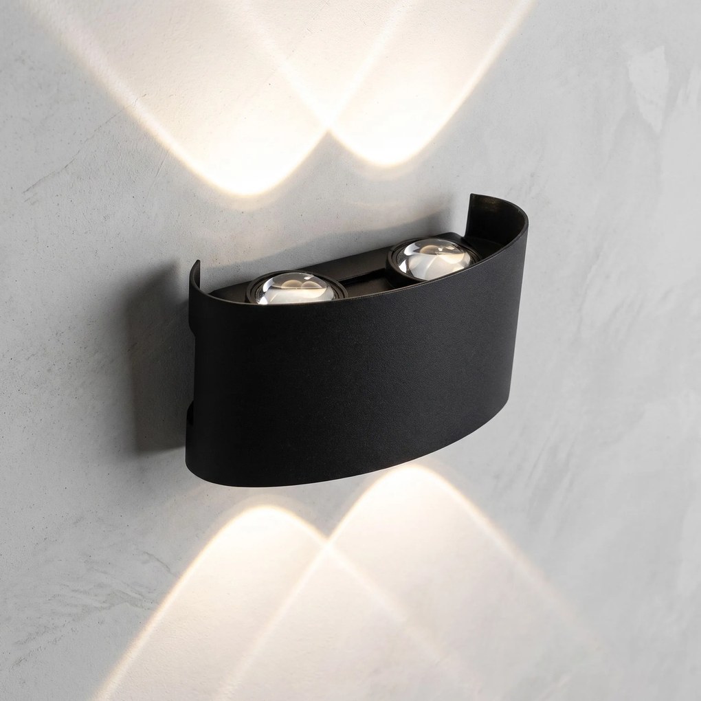 Toolight Toolight, JNH039-4G, vonkajšie LED nástenné svietidlo hore/dole, 4 LED, 12 W, 4000 K, IP44, čierna matná, OSW-56230