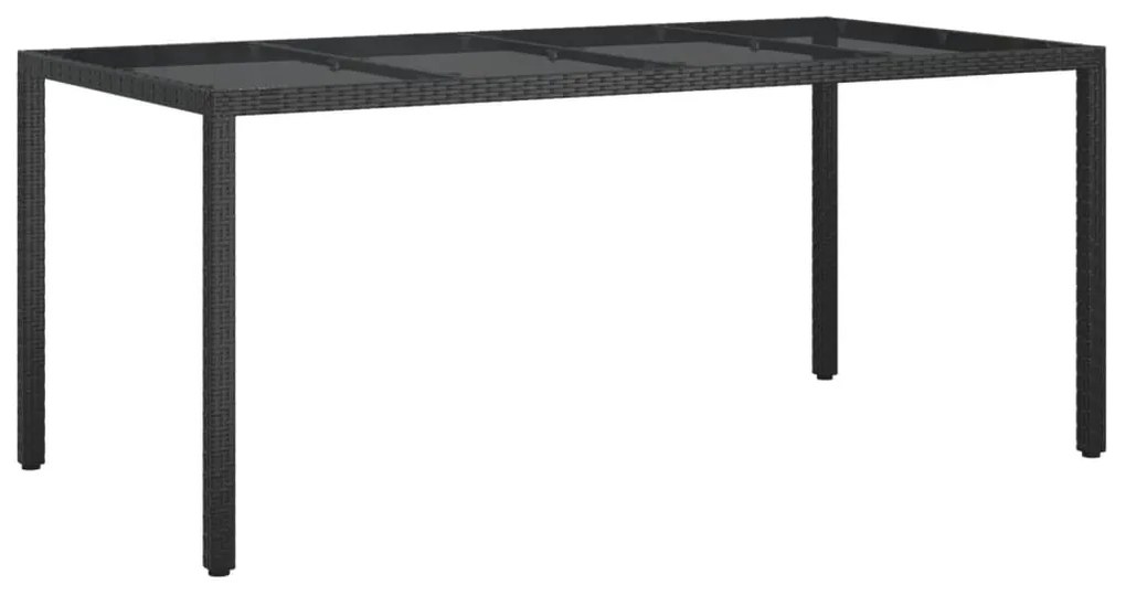 vidaXL Záhradný stôl čierny 190x90x75 cm tvrdené sklo a polyratan