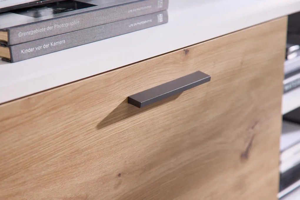 Obývacia stena Heathrow, biela/dub artisan, s osvetlením