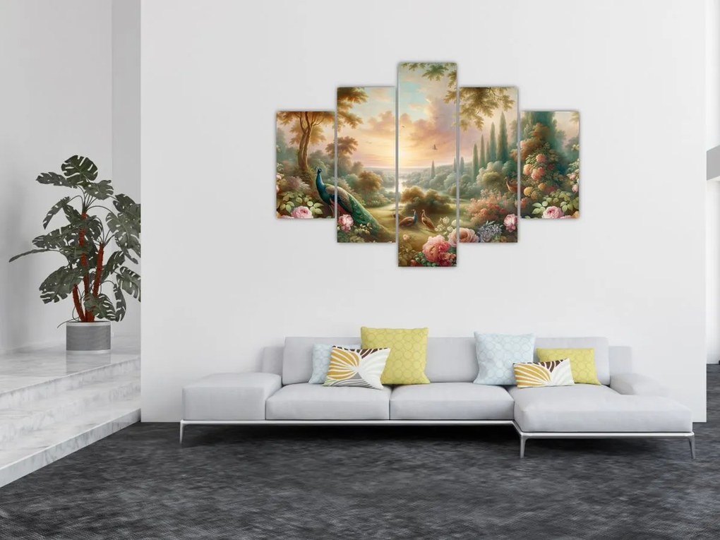 Obraz - Pávy v záhrade (150x105 cm)