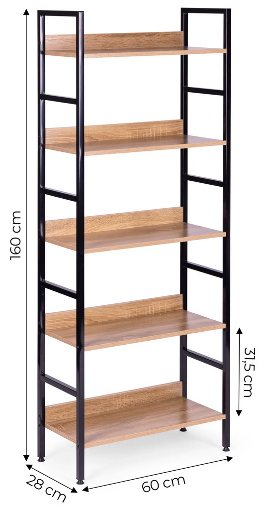 ModernHome Vysoký regál s 5 policami - kovová konštrukcia, MDF dosky
