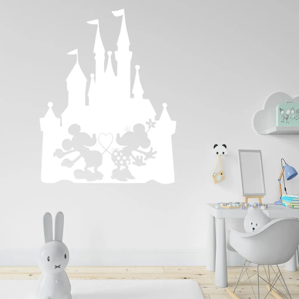Veselá Stena Samolepka Zamilovaní Mickey a Minnie na Zámku Farba: žltá, Veľkosť: 100 x 78 cm