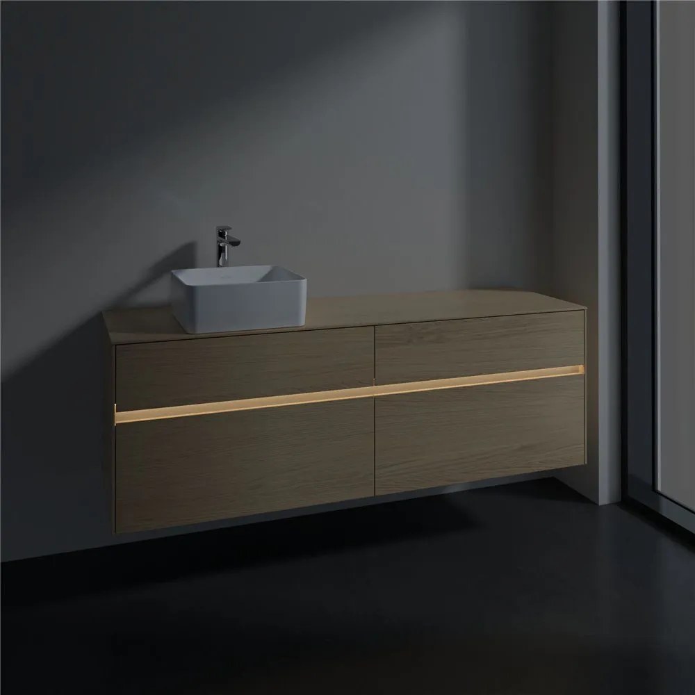 VILLEROY &amp; BOCH Collaro závesná skrinka pod umývadlo na dosku (umývadlo vľavo), 4 zásuvky, s LED osvetlením, 1600 x 500 x 548 mm, Nordic Oak, C050B0VJ