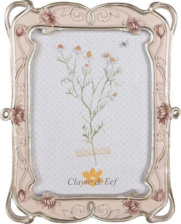 Pastelovo ružový fotorámik so zdobením a kvetmi - 19*2*24 cm / 13*18 cm