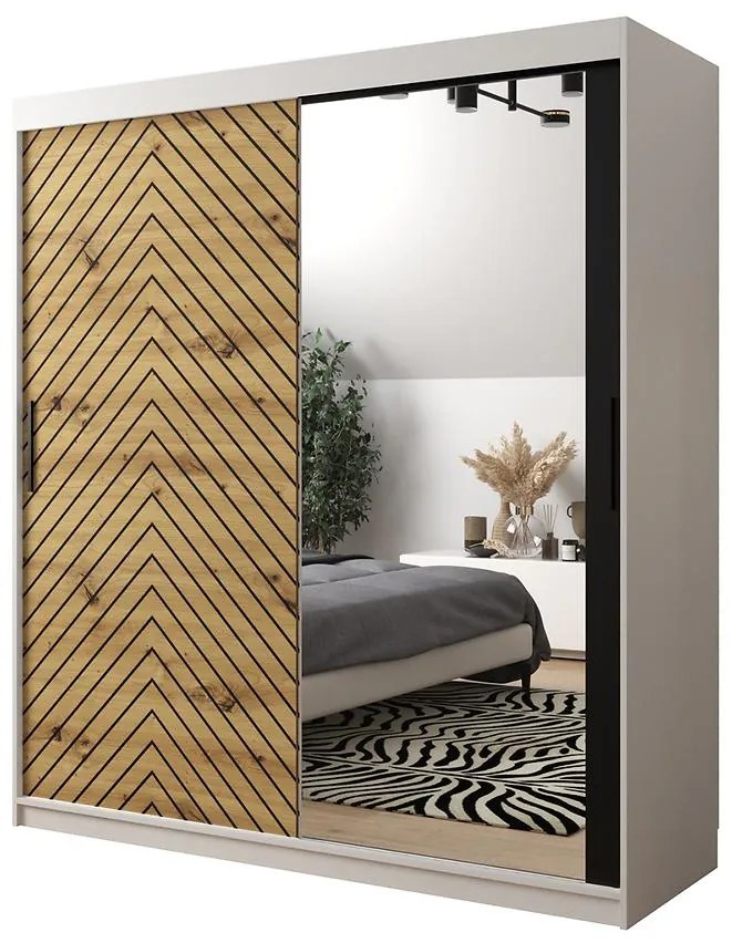 Skriňa Jodełka 2 180 biely/dub Artisan/čierna