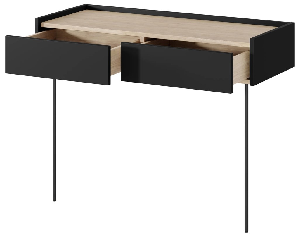 Toaletný stolík Desin 100 cm so zásuvkami a kovovými nohami - čierny mat / dub nagano
