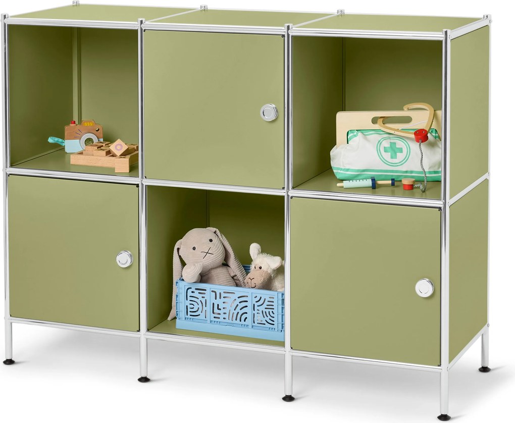 Kovový príborník »CN3 Kids« s 3 dvierkami, pistáciový