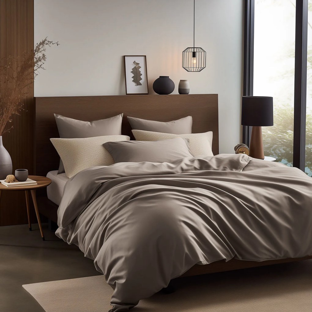 SATÉNOVÉ OBLIEČKY SATYNLOVE CLASSIC 180X200 CM, 2KS 70X80 CM TMAVOBÉŽOVÉ