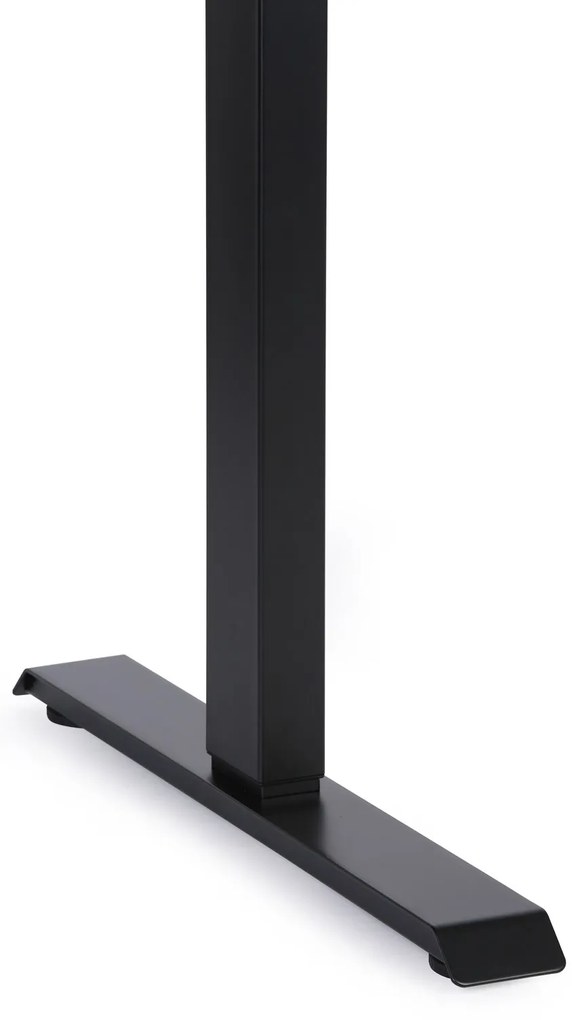 Výškovo nastaviteľný stôl, 180x180 cm, 3 motory, L/P, čierna podnož, orech