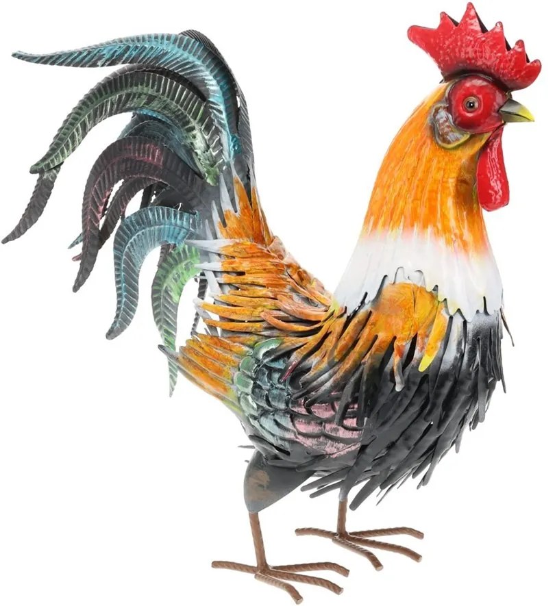 Záhradná kovová figúrka Rooster 1, 40,5 cm, viacfarebná