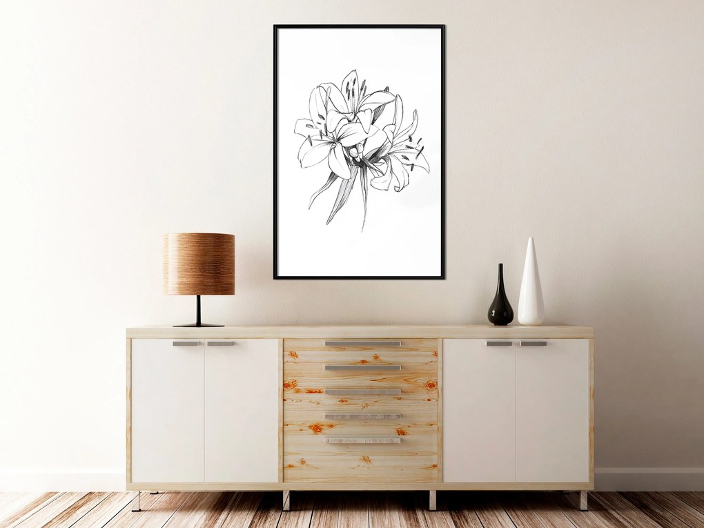 Artgeist Plagát - Drawn Flowers [Poster] Veľkosť: 40x60, Verzia: Zlatý rám