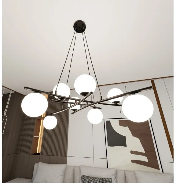 Luster na lanku ESSA 8xE14/10W/230V čierna/biela