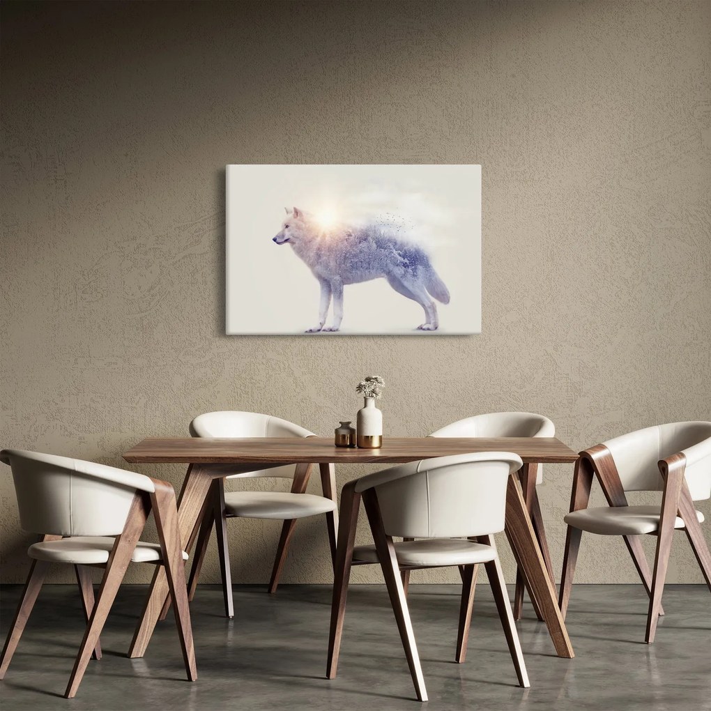 Obraz - Arktický vlk zrkadliaci divokú krajinu (90x60 cm)