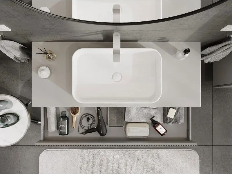 Mexen Rivel, kúpeľňová skrinka 120 cm s pracovnou doskou, 1 zásuvka, drážkovaná, matná sivá, 91A20-12023-1-BFC62