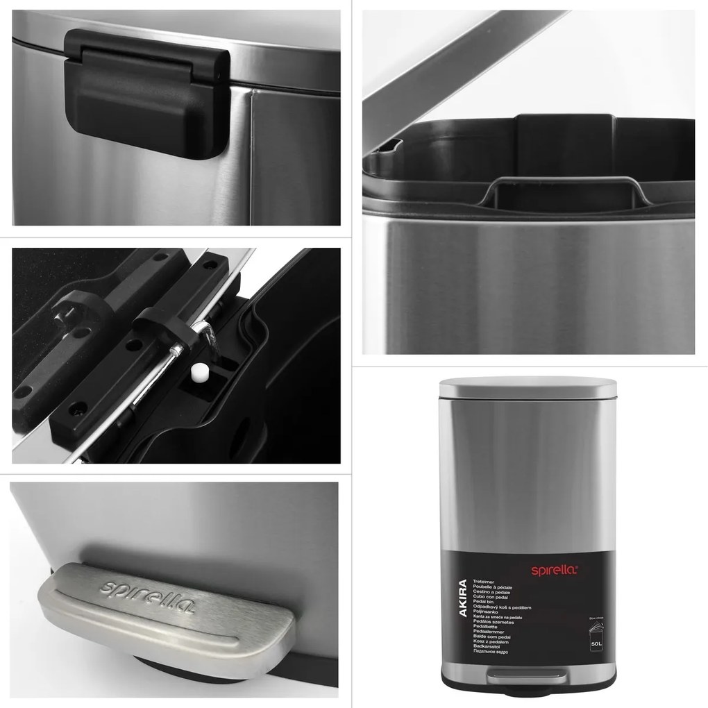 Spirella Pedálový odpadkový kôš soft-close Akira 50 l, brúsená nehrdz. oceľ, 50 l