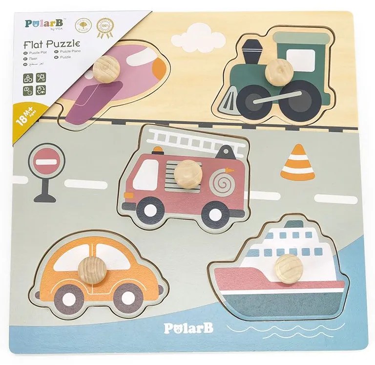 Drevené vkladacie puzzle dopravné prostriedky Viga