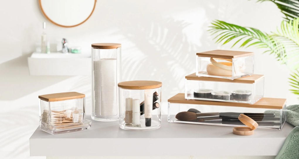 Kúpeľňová nádoba Selena, číra/s drevenými prvkami, L