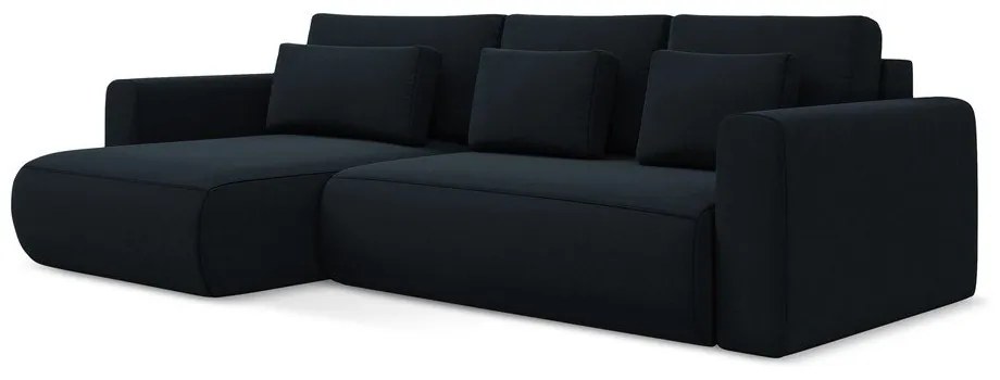 Tmavomodrá zamatová rozkladacia/s úložným priestorom rohová pohovka (ľavý roh/s leňoškou) Kapua – Makamii