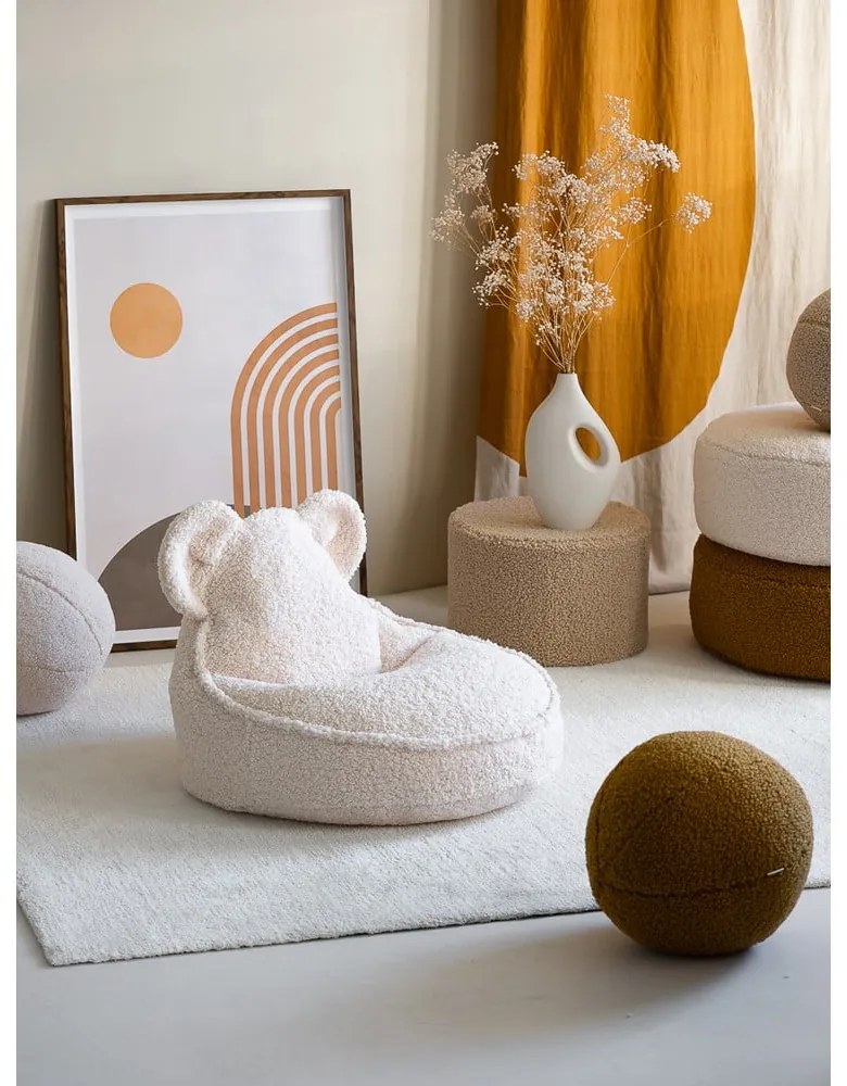 Krémový detský sedací vak z textílie buklé Bear – Wigiwama