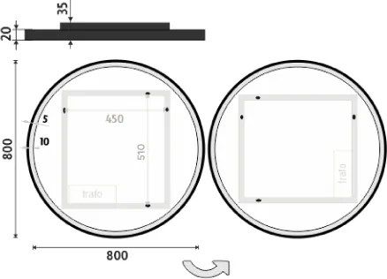Nimco Čierne okrúhle LED zrkadlo priem. 800 - ZPC 28002R-90